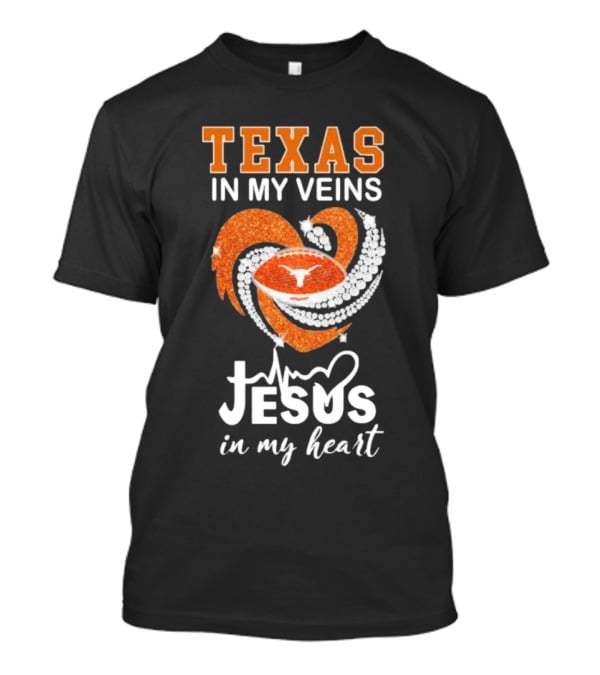 Texas In My Veins Jesus In My Heart Football Diamond T-Shirt