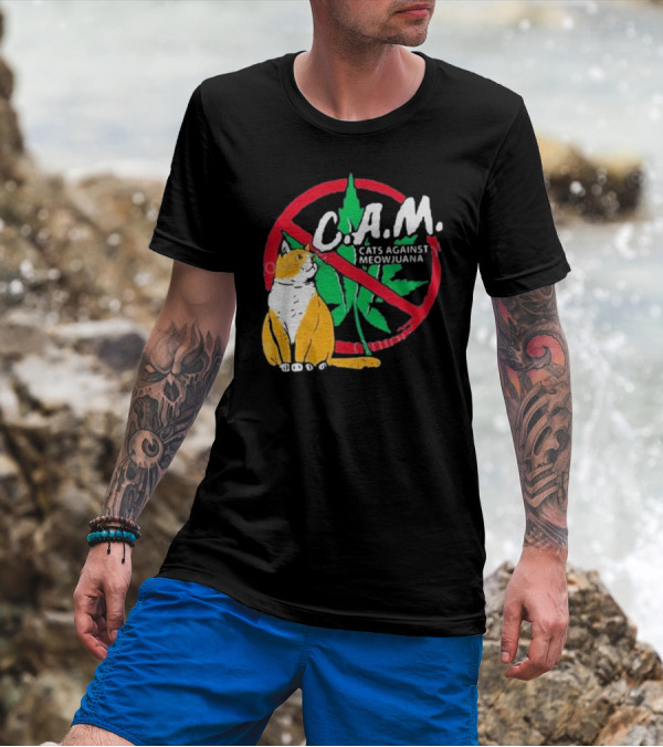 C.A.M. Cats Against Meowijuana Leaf With Tabby T-Shirt