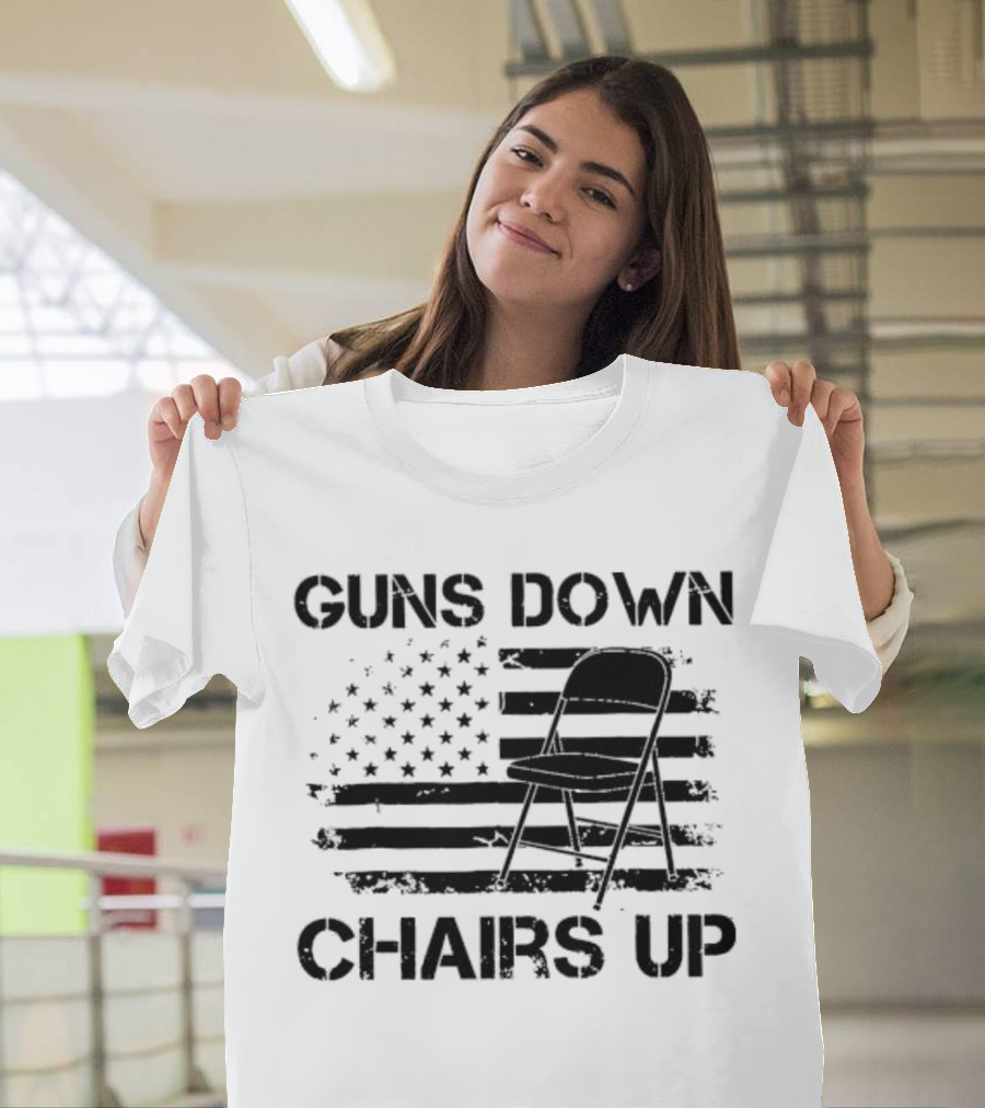 Guns Down Chairs Up American Flag with Folding Chair T-Shirt