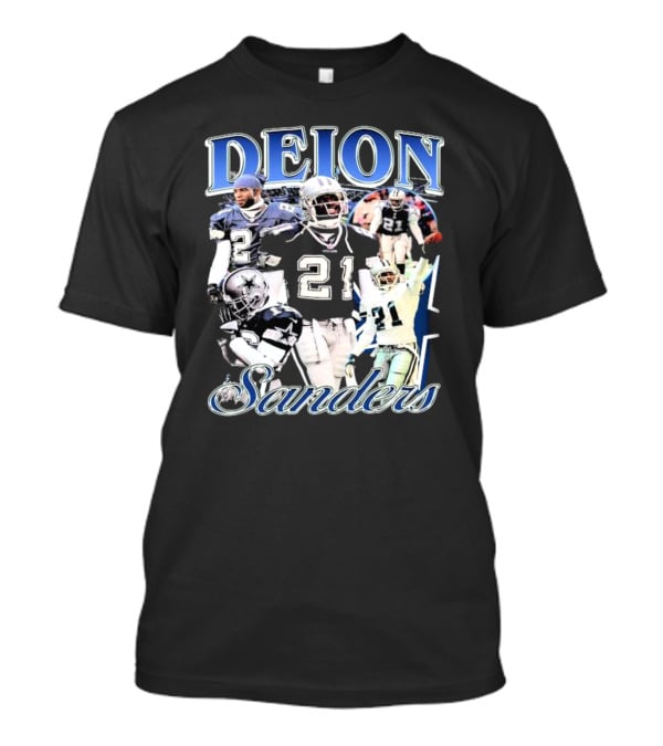 Deion Sanders Dallas Cowboys Collage With Number 21 And Star Helmet T-Shirt