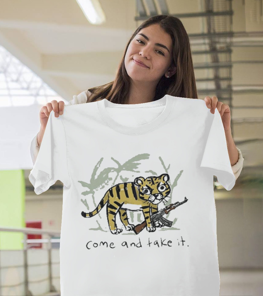 Come and Take It Tiger with Rifle and Jungle Background T-Shirt
