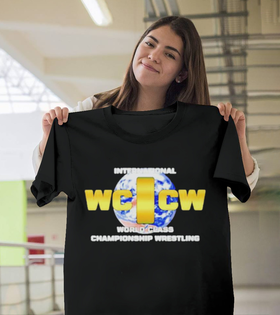 IWCCW International World Class Championship Wrestling Logo on Earth Background T-Shirt
