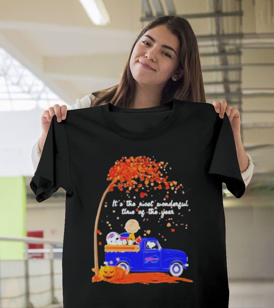 Snoopy and Charlie Brown Buffalo Bills It's the Most Wonderful Time of the Year Autumn Truck Scene T-Shirt