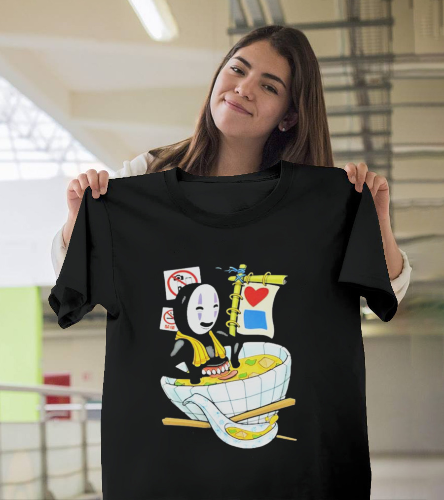 No Face Bluetile Miso Bath Boat with Heart and Blue Square Flag T-Shirt