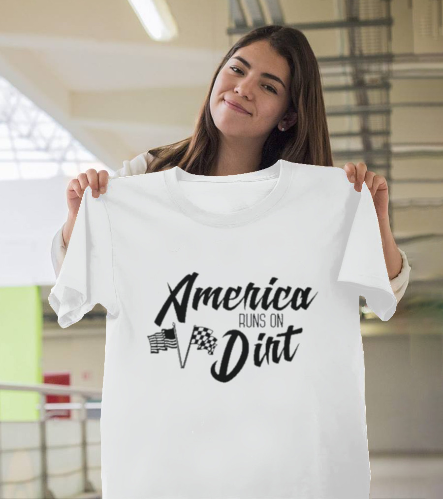 America Runs On Dirt Racing Flags Iconography T-Shirt