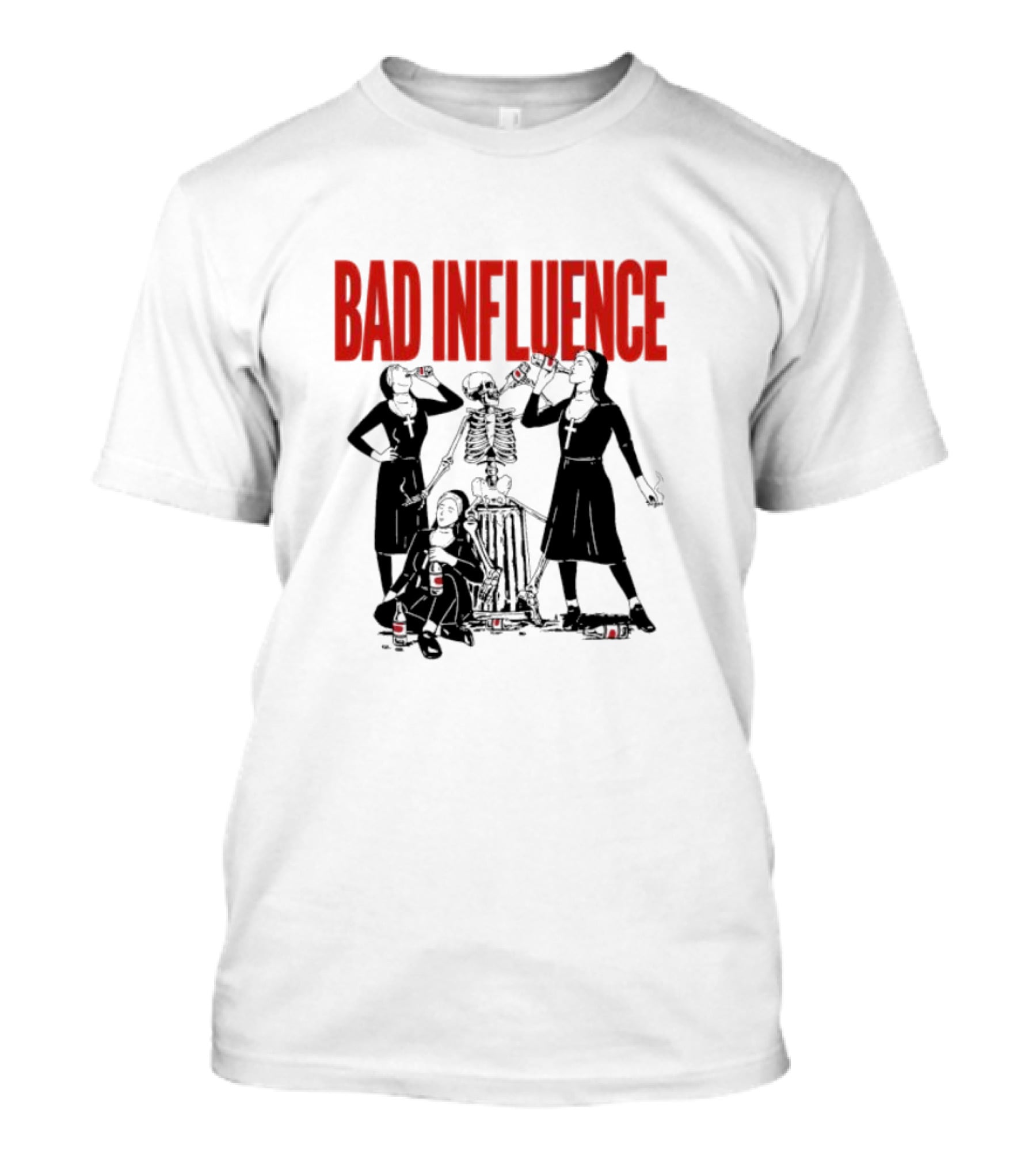 Bad Influence Nuns Partying With Skeleton T-Shirt