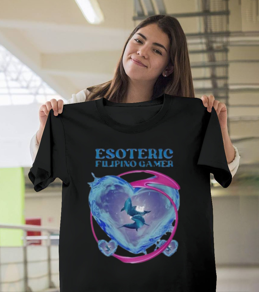 ESOTERIC FILIPINO GAMER Heart with Dolphins in Oceanic Sphere T-Shirt