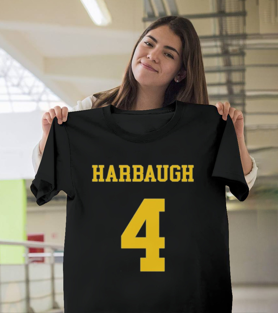 Harbaugh 4 Michigan Football Coach Iconic Jersey Number T-Shirt