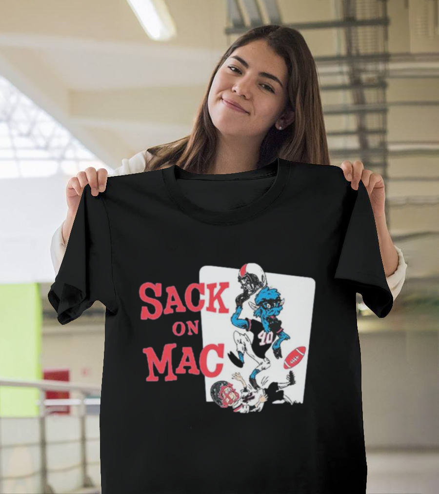 Sack On Mac NFL Football Cartoon Character Action T-Shirt