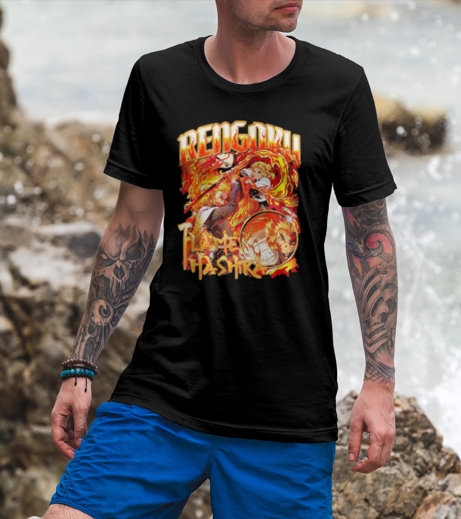 Rengoku Kyojuro Flame Hashira With Fiery Sword And Flames T-Shirt