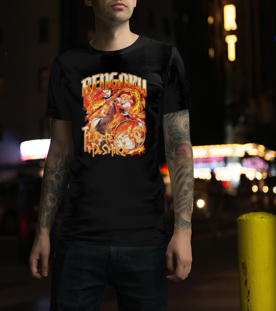 Rengoku Kyojuro Flame Hashira With Fiery Sword And Flames T-Shirt