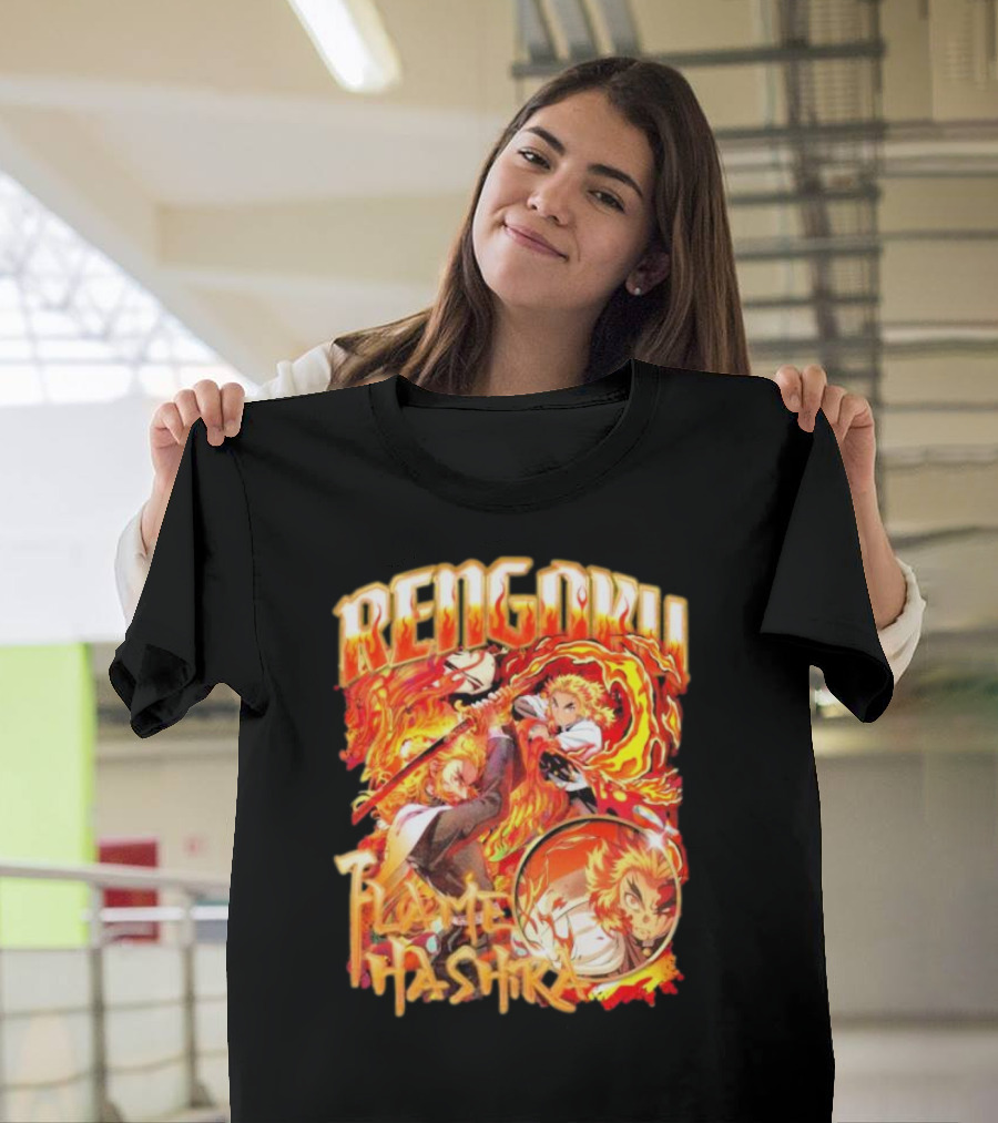 Rengoku Kyojuro Flame Hashira with Fiery Sword and Flames T-Shirt