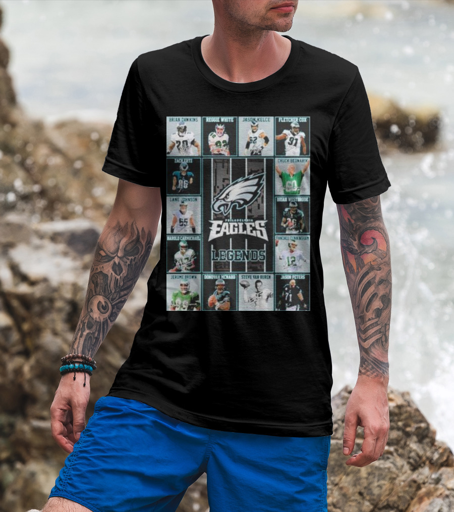 Philadelphia Eagles Brian Dawkins Reggie White Jason Kelce Fletcher Cox Legends Randall Cunningham Donovan McNabb T-Shirt