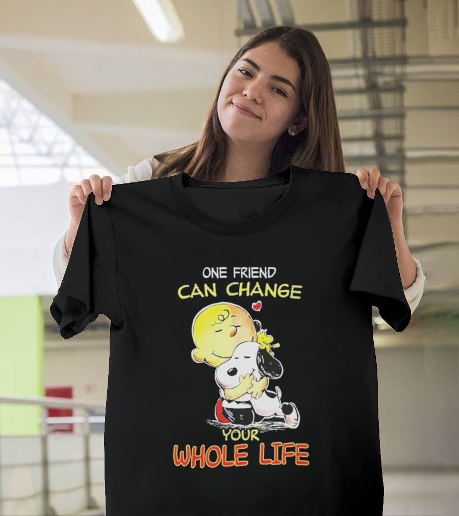 Snoopy And Friends One Friend Can Change Your Whole Life Hugging Image T-Shirt