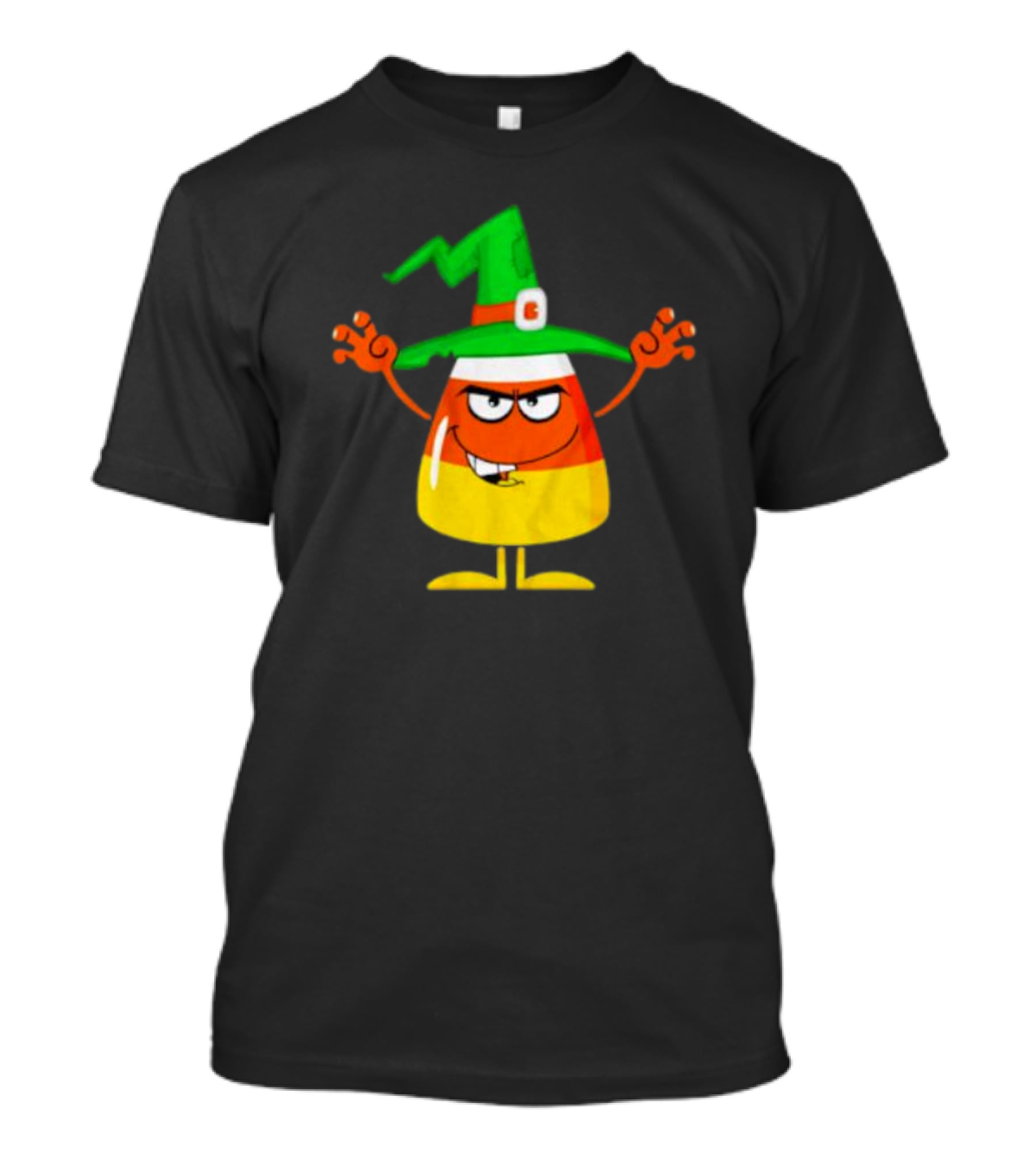 Candy Corn Witch Halloween Character With Green Hat T-Shirt