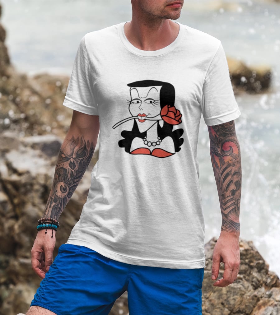 Kurt Cobain Natasha Fatale Iconic Cartoon Fusion ретро Шик меховый шарф розы T-Shirt