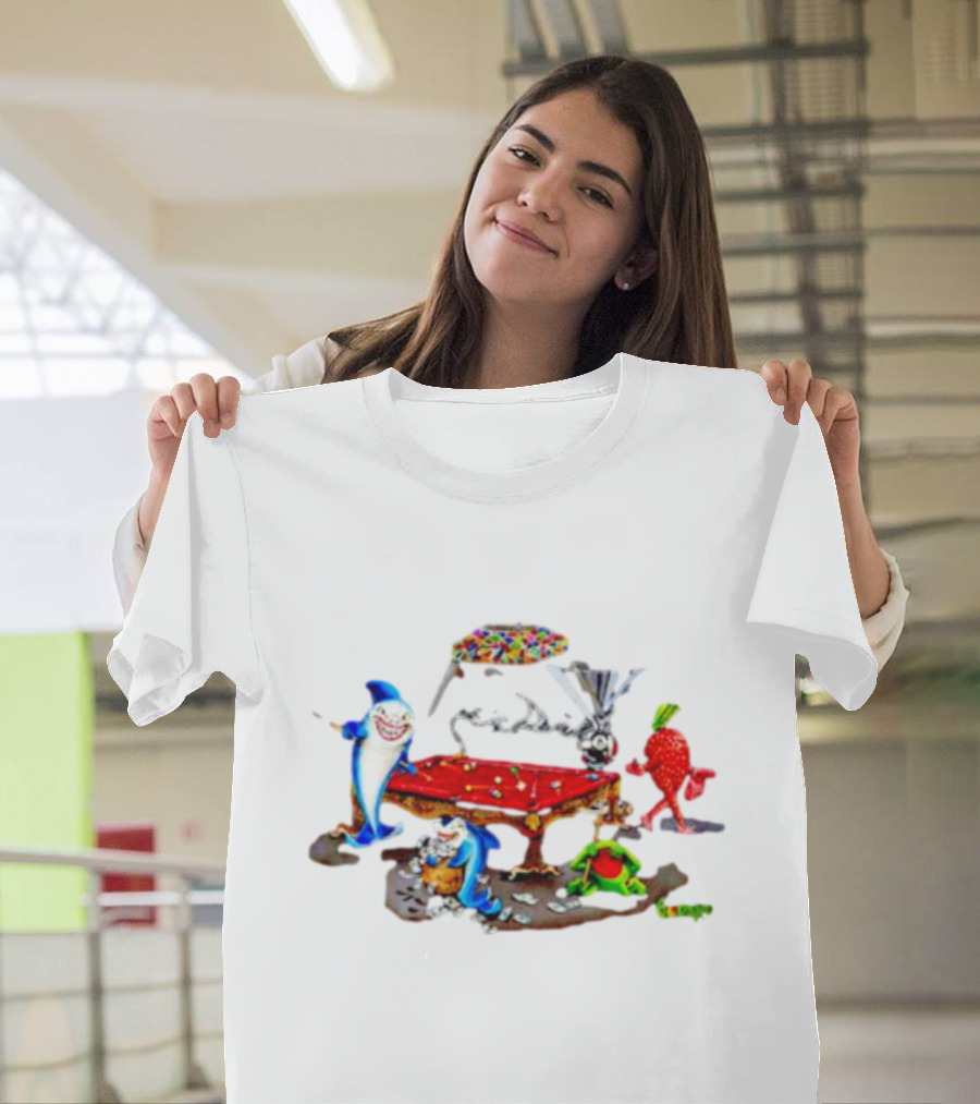Pool Shark Michael Godard Poker Sharks And Fruit Characters Playing Billiards T-Shirt