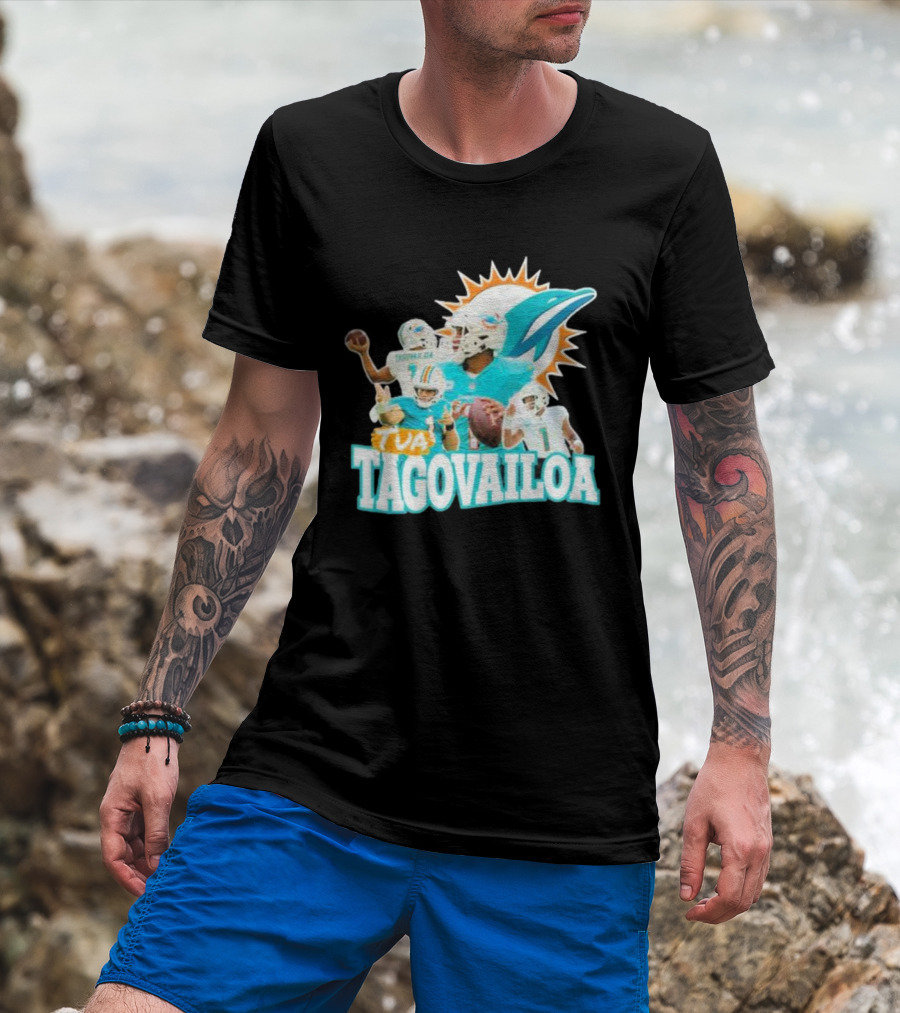 Tua Tagovailoa Miami Dolphins Quarterback Montage T-Shirt