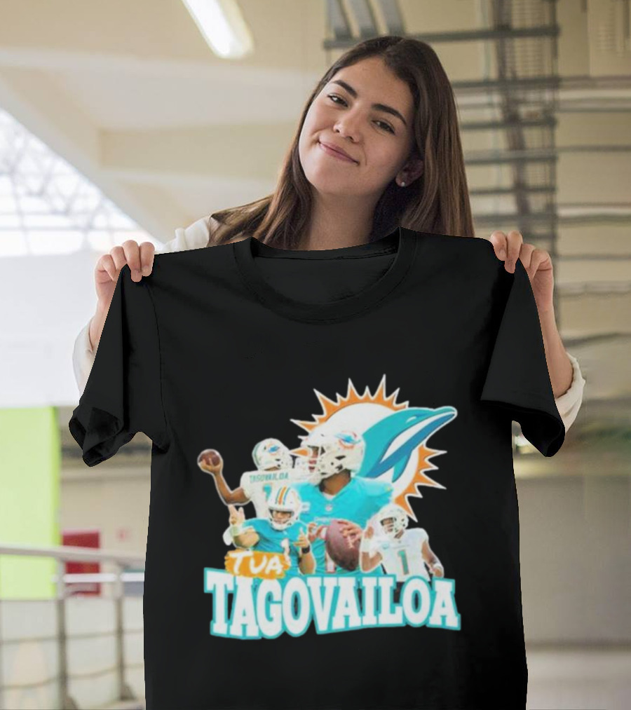 Tua Tagovailoa Miami Dolphins Quarterback Montage T-Shirt