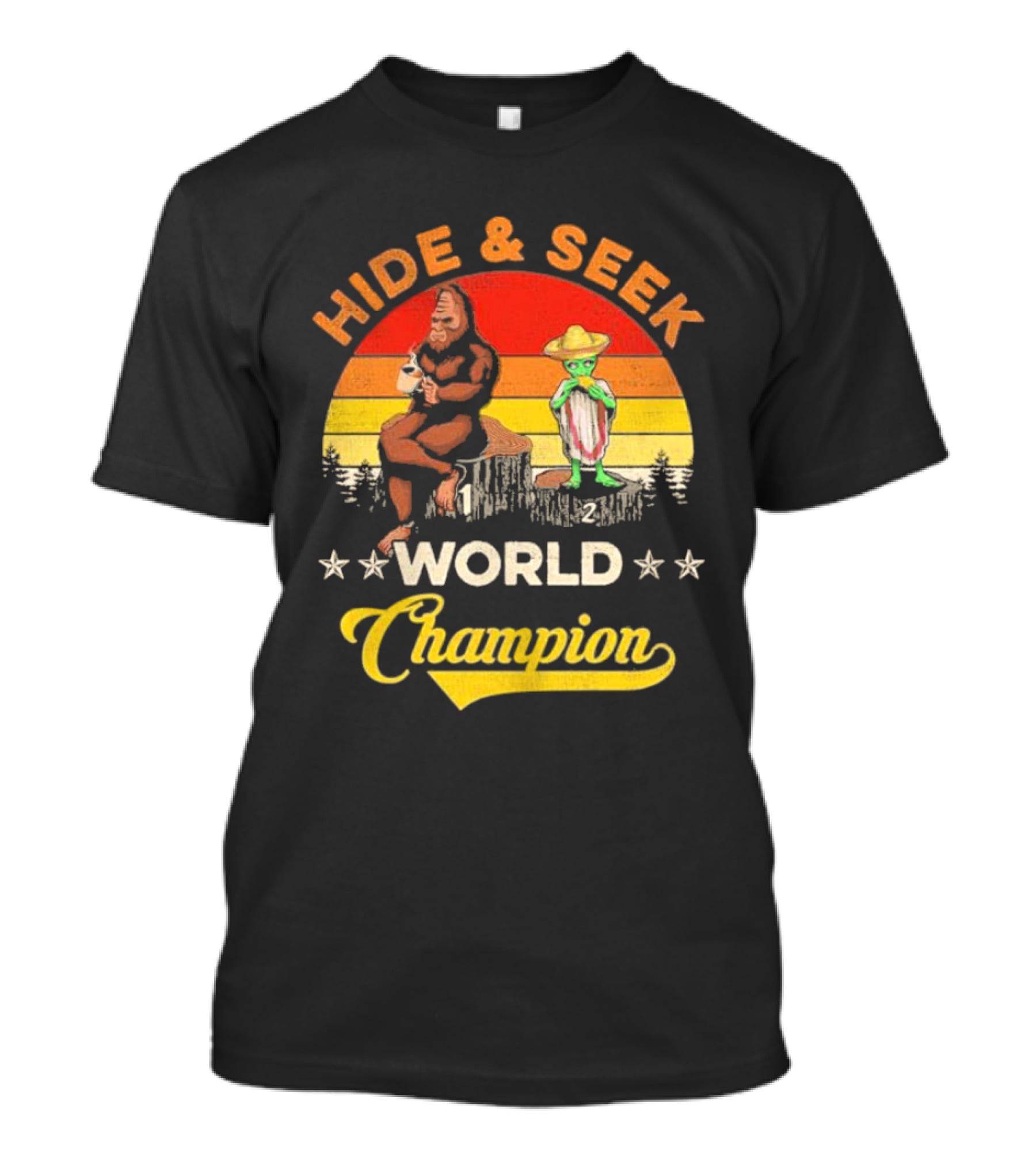 Hide And Seek World Champion Bigfoot Alien Vintage Retro T-Shirt