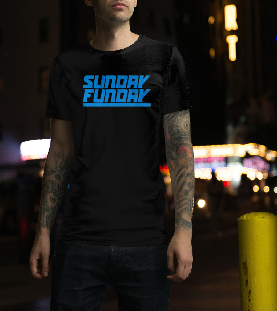 Sunday Funday Detroit Retro Blue Text T-Shirt