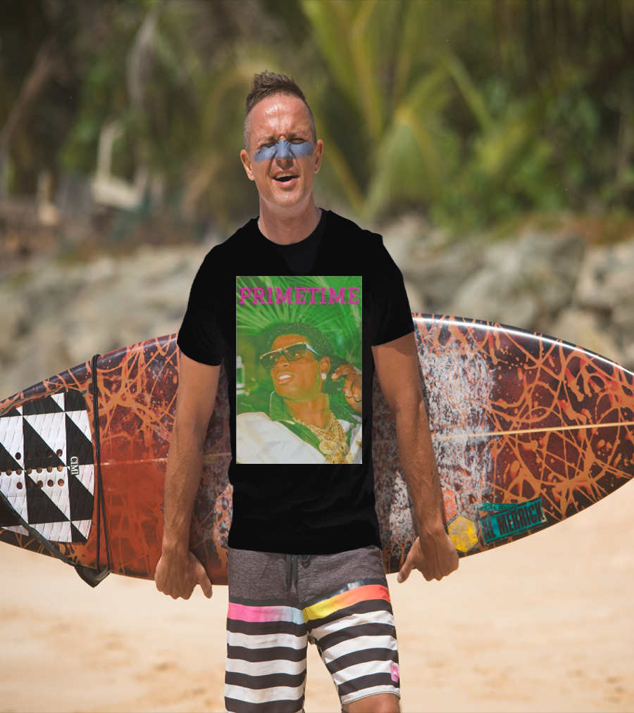 PRIMETIME Deion Sanders Sunglasses Gold Chains Retro Vibe T-Shirt