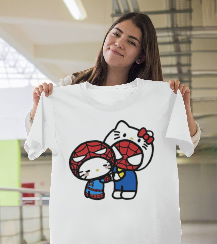 Hello Kitty Spider-Man Crossover Cartoon Characters T-Shirt