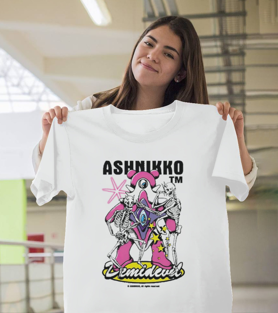 ASHNIKKO Demidevil Skeleton Star Pink T-Shirt