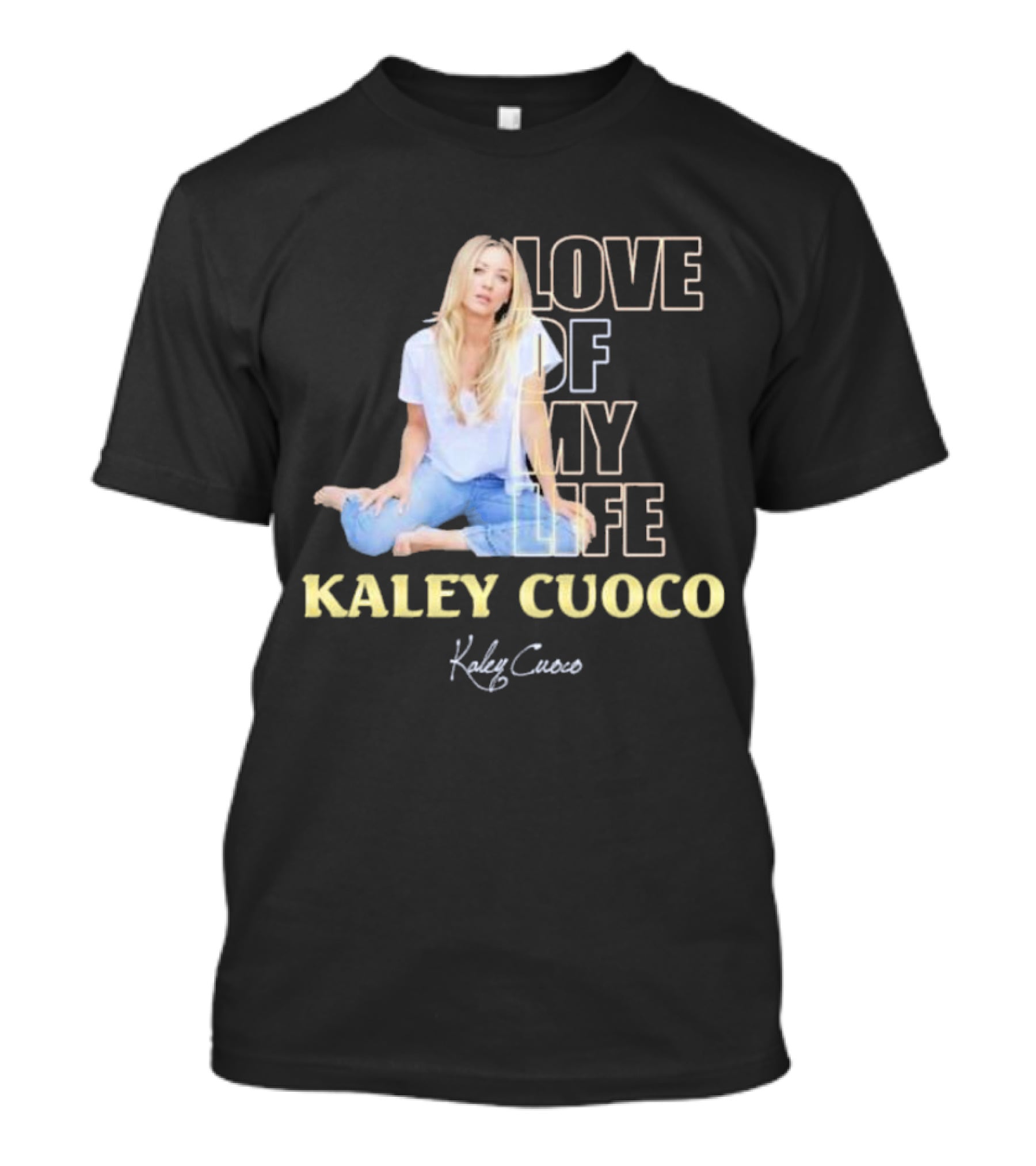 Kaley Cuoco Love Of My Life Sitting Casual Jeans Pose T-Shirt