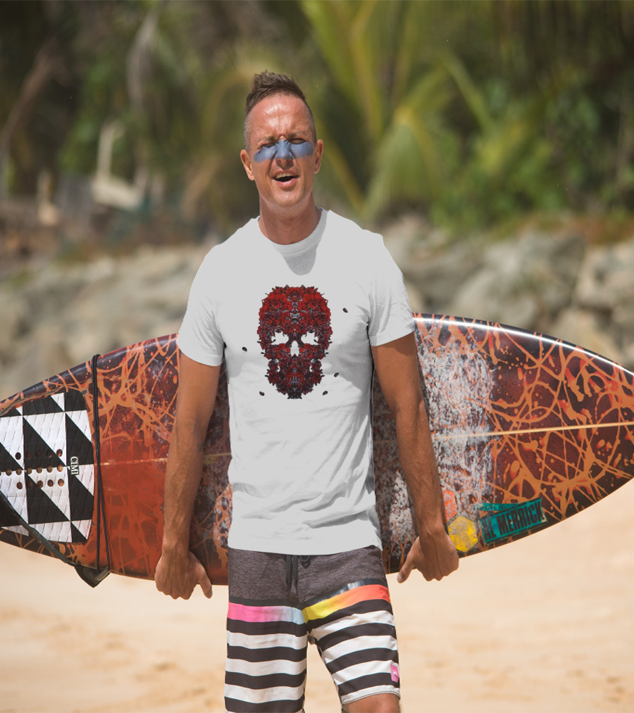 Kai Wachi Red Floral Skull T-Shirt