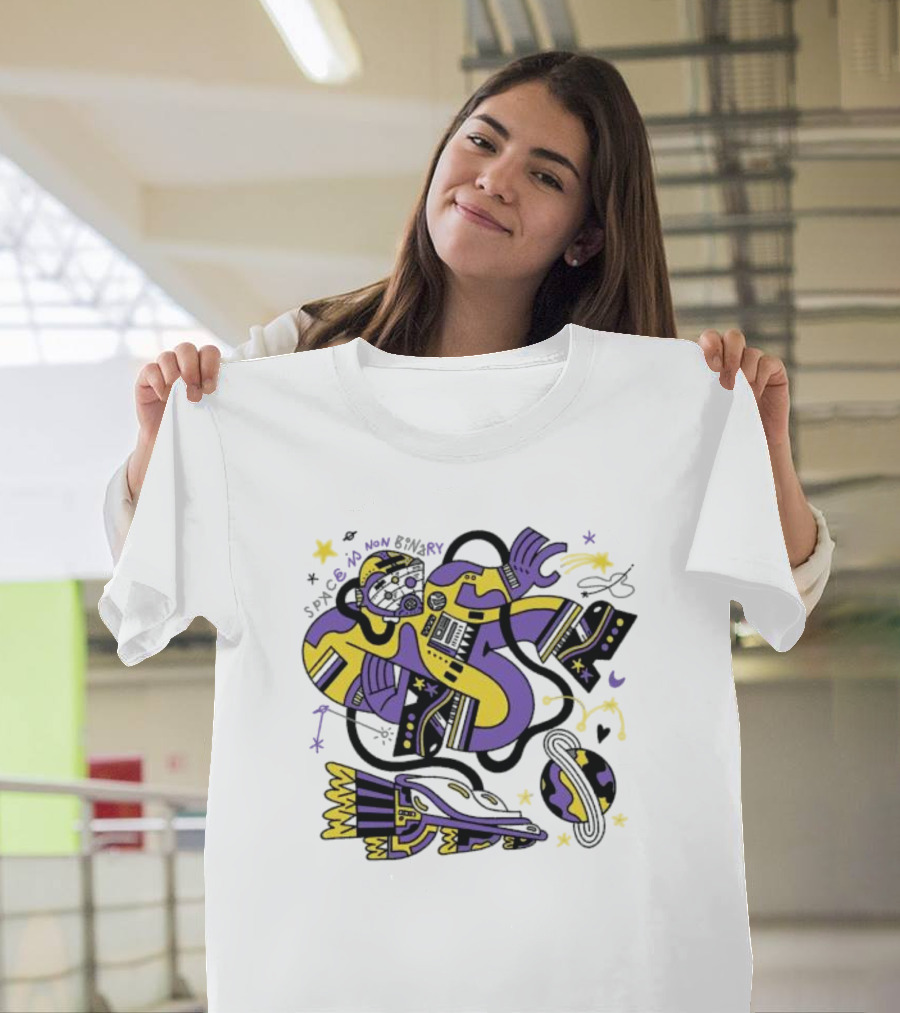 Space Is Non Binary Cosmic Exploration Astronaut and Planets T-Shirt