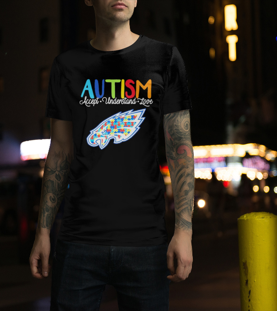Philadelphia Eagles Autism Accept Understand Love Puzzle T-Shirt