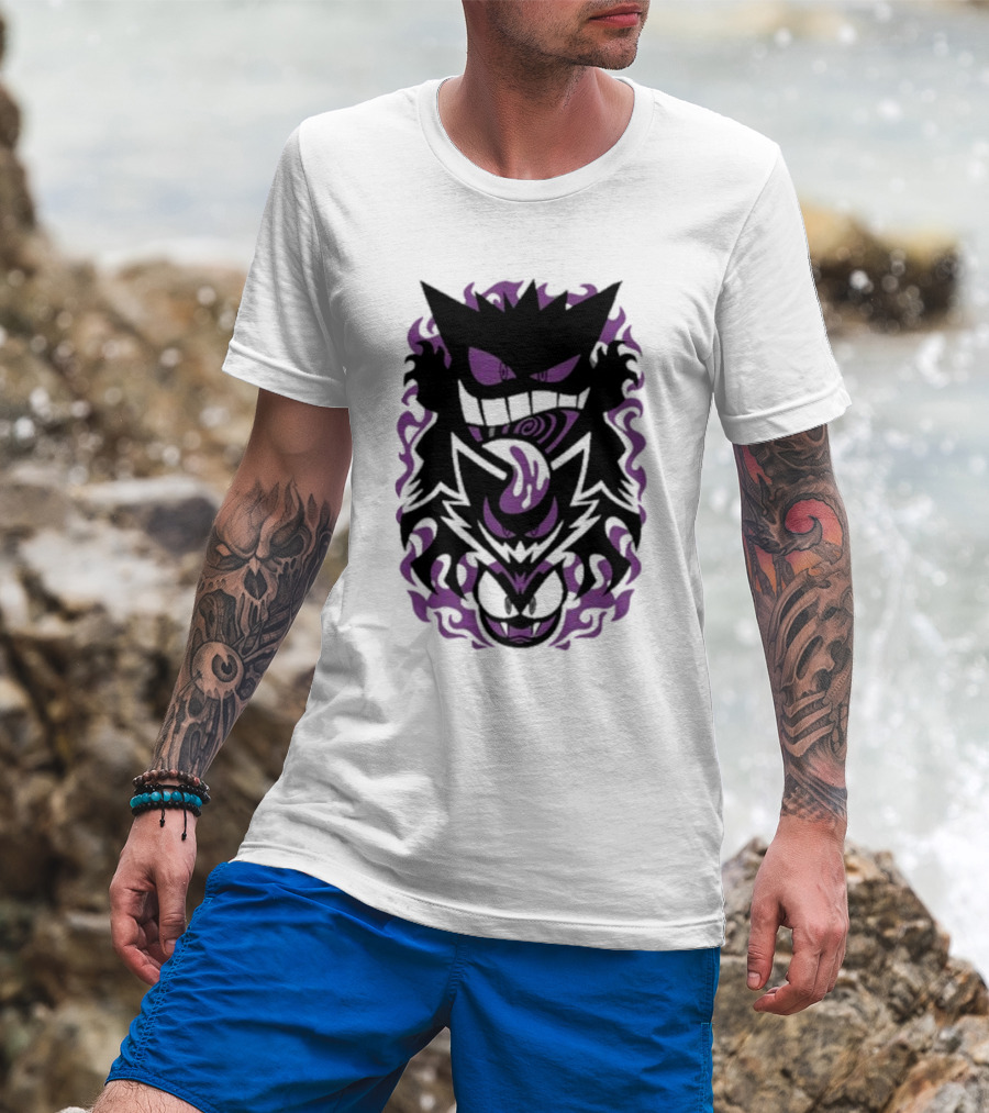Versiris Haunted Gengar Gastly Ghastly Purple Flames T-Shirt