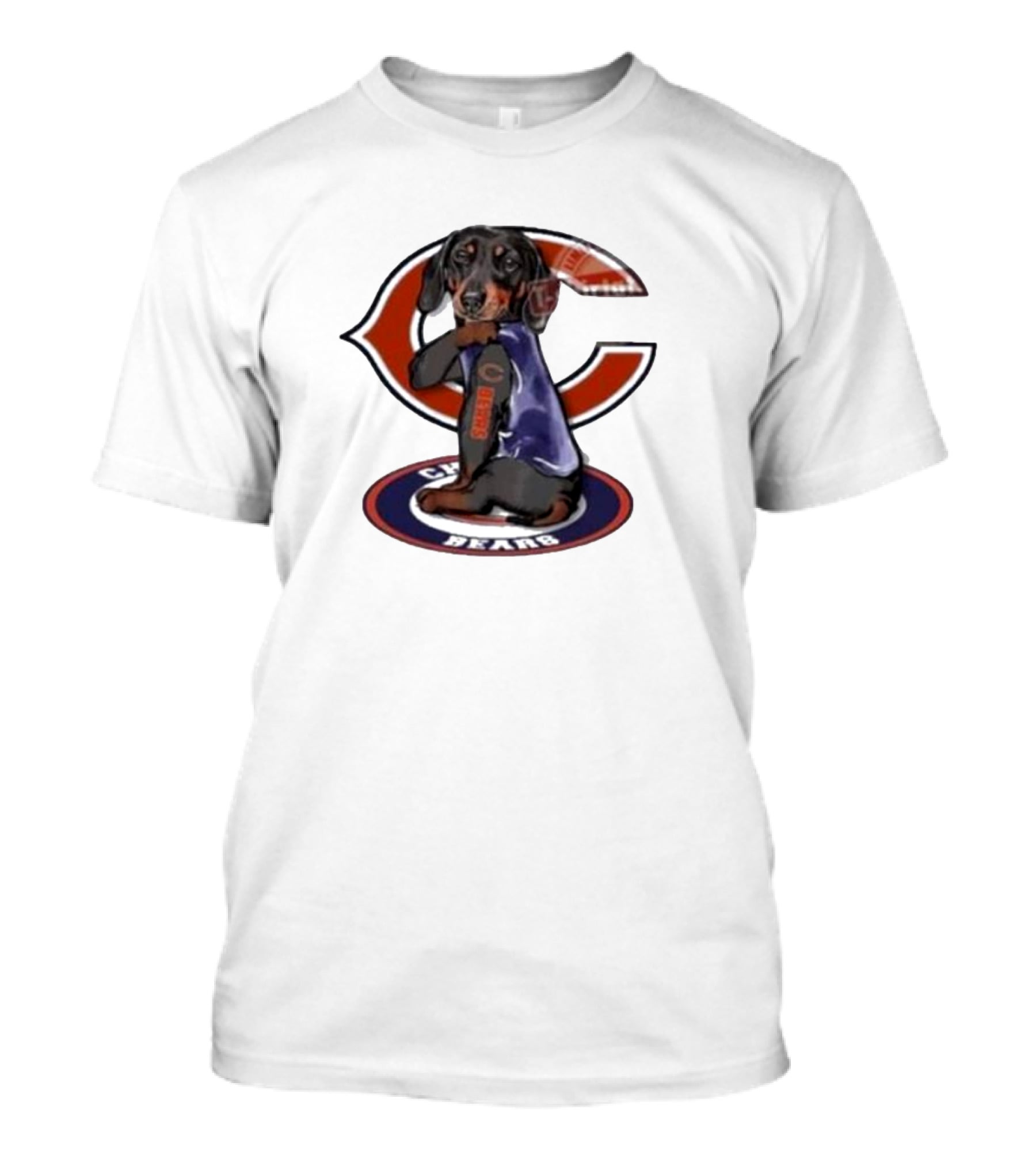 Dachshund Chicago Bears NFL Emblem Tattoo T-Shirt