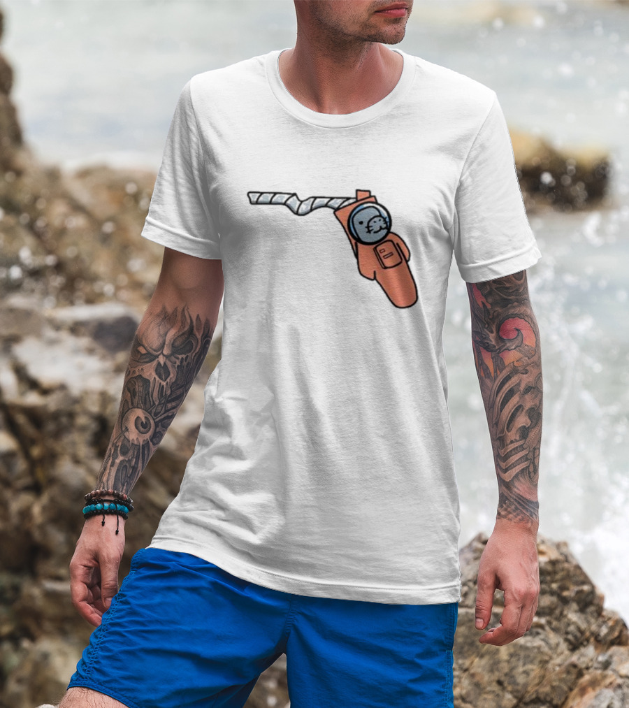 Florida Astronauts Manatee In Space Helmet Floating In Orange Suit T-Shirt