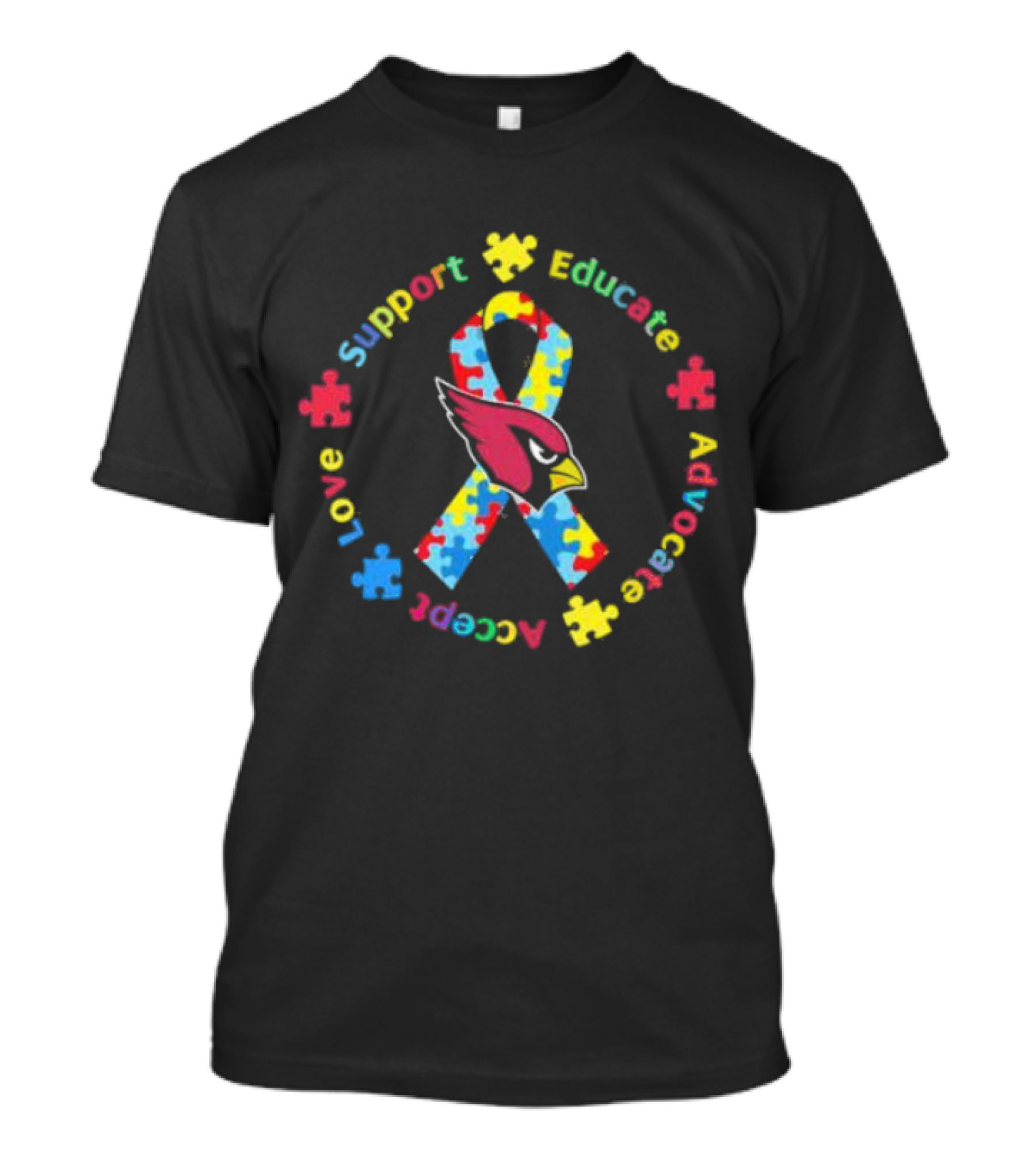 Arizona Cardinals Autism Support Educate Advocate Accept Love T-Shirt