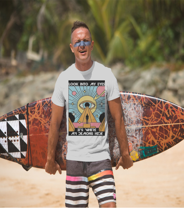 Look Into My Eyes It's Where My Demons Hide Celestial Eye And Pyramid Scene T-Shirt