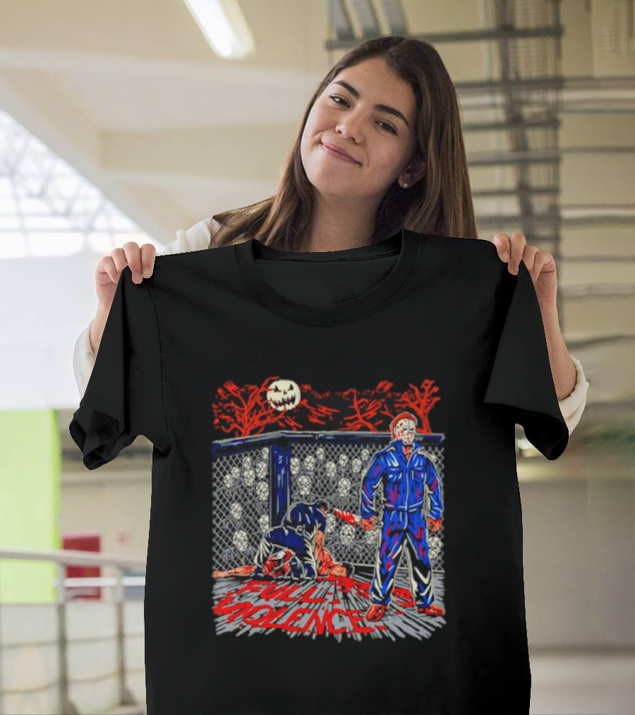 Michael Myers Full Moon Cage Violence Blood Halloween T-Shirt