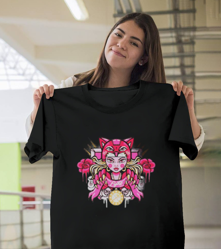 Florida Pink in the Rink Elite Hockey Anime Cat Rose Motif T-Shirt