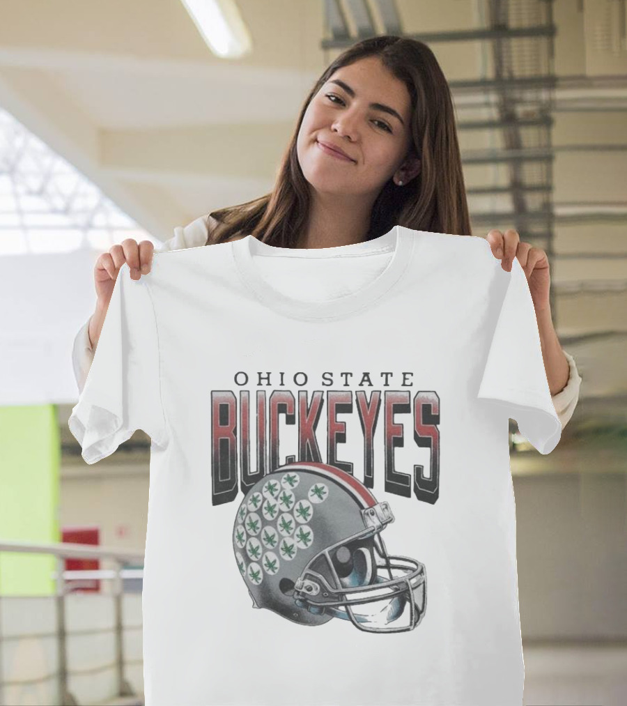 Ohio State Buckeyes Helmet with Leaf Stickers T-Shirt