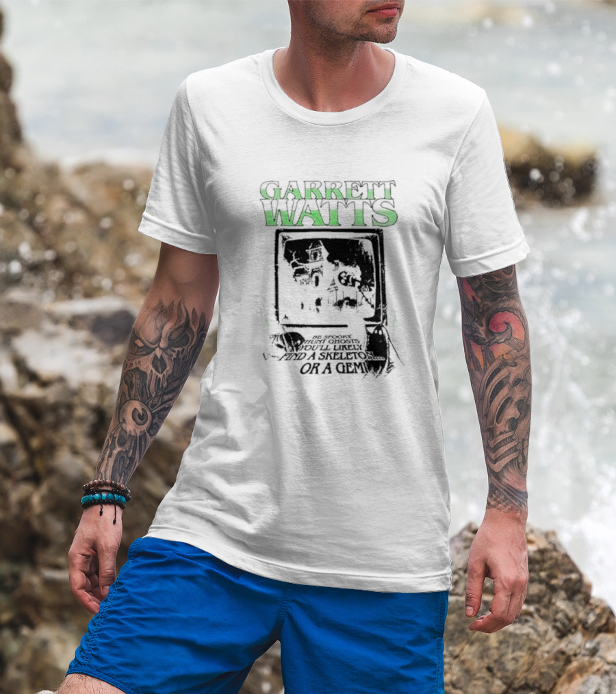 Garrett Watts Haunted Ghosts Skeleton Gem TV House Image T-Shirt