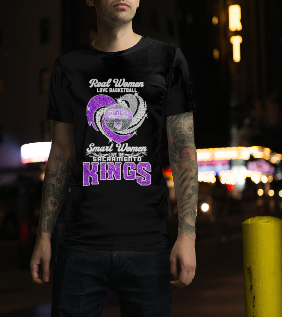Real Women Love Basketball Smart Women Love The Sacramento Kings Kings Logo Basketball T-Shirt
