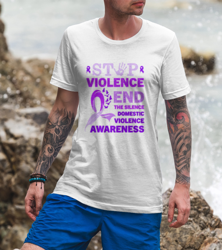 Stop Violence End The Silence Domestic Violence Awareness Purple T-Shirt
