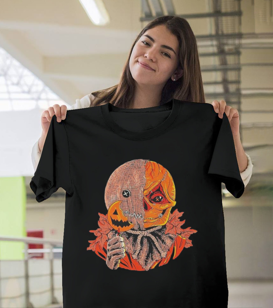 Horrors Of Halloween Trick R Treat Pumpkin Skull Mask T-Shirt