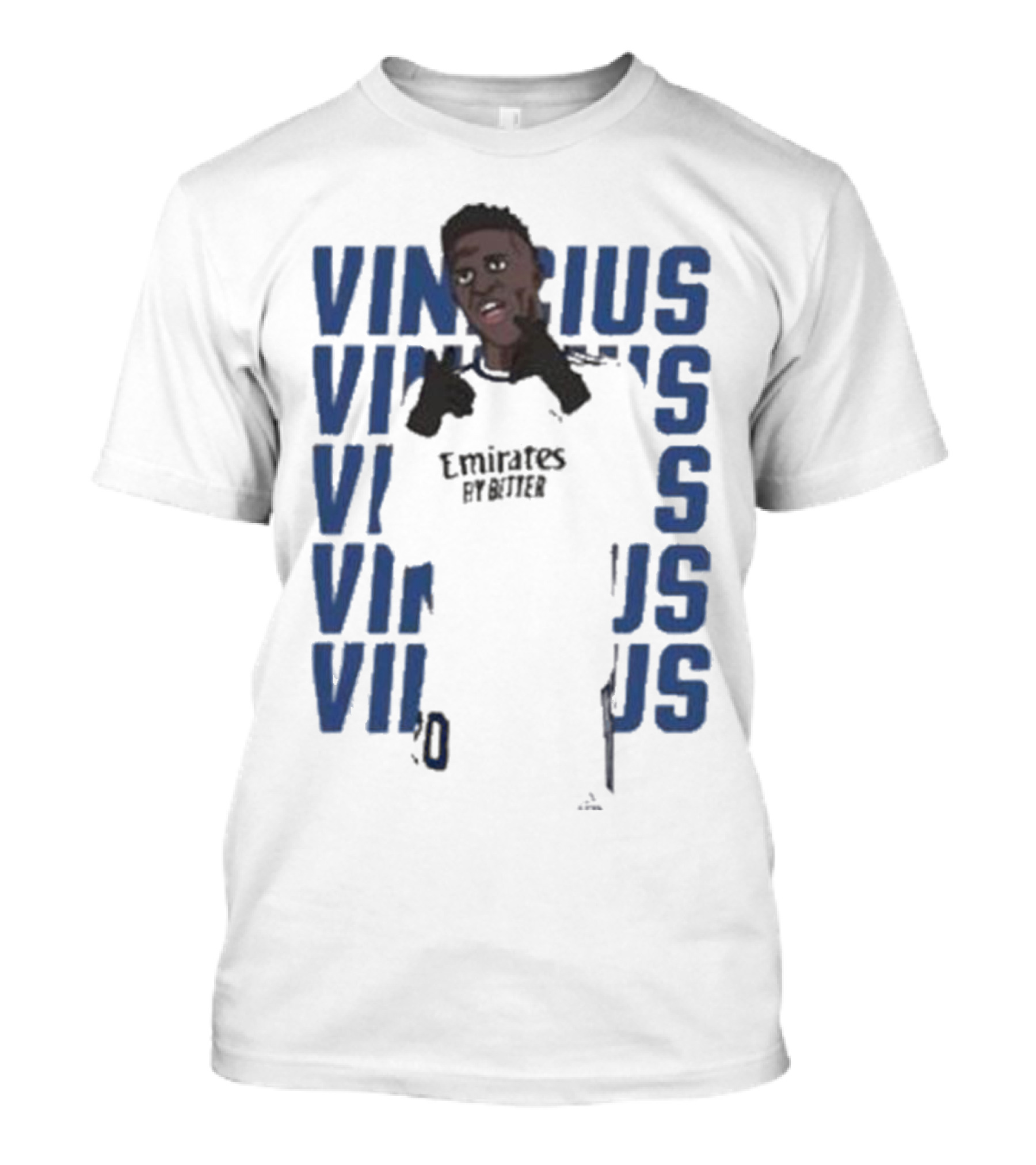 Vinicius Junior Portrait With Textured Blue Repeated Name T-Shirt