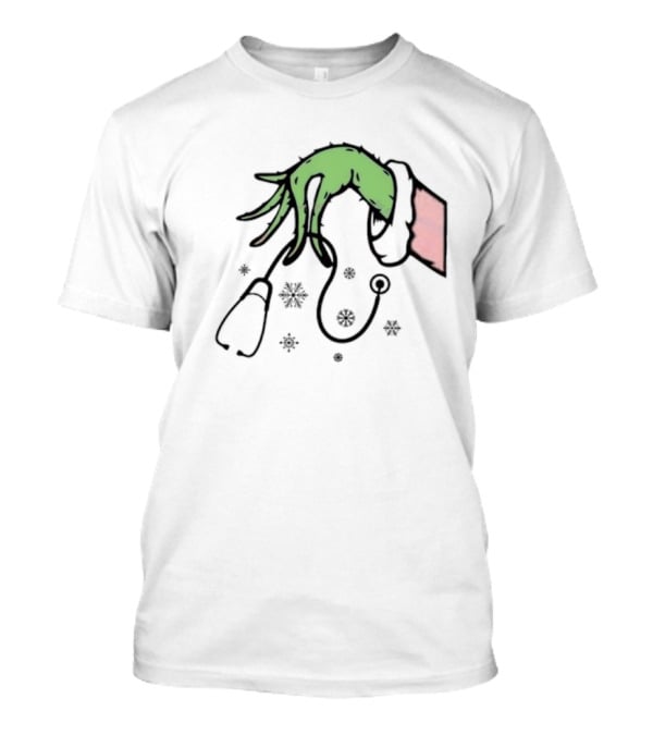 Christmas Nurse Grinch With Stethoscope And Snowflakes T-Shirt