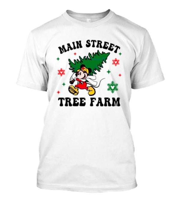 Mickey Main Street Tree Farm Vintage Christmas Snowflakes T-Shirt