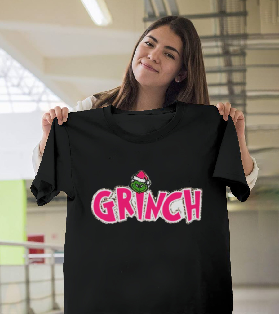 Grinch Santa Hat Pink T-Shirt