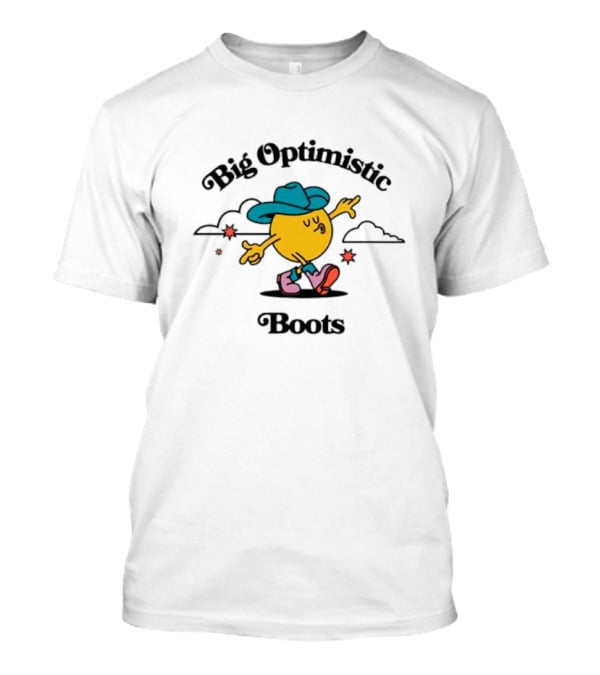 Big Optimistic Boots Cheerful Character With Blue Hat And Pink Shoes T-Shirt