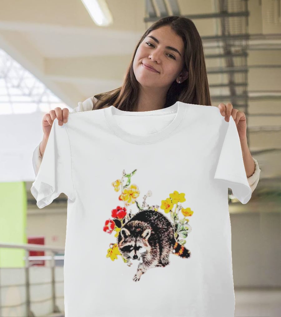 Raccoon With Vibrant Floral Arrangement T-Shirt